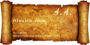 Alexics Ádám névjegykártya